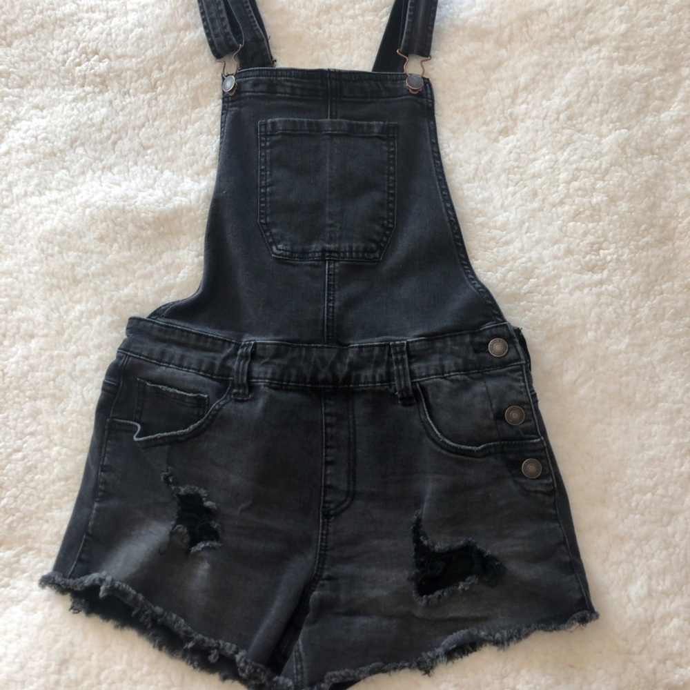 Forever 21 Black Denim Overall Shorts